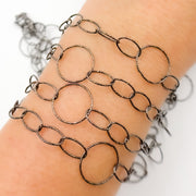 Oxidized Sterling Silver Diamond Cut Round and Oval Links Chain
